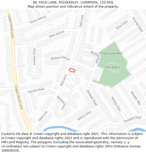 89, FIELD LANE, FAZAKERLEY, LIVERPOOL, L10 4XQ: Location map and indicative extent of plot