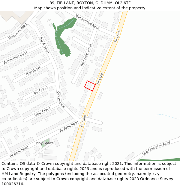 89, FIR LANE, ROYTON, OLDHAM, OL2 6TF: Location map and indicative extent of plot