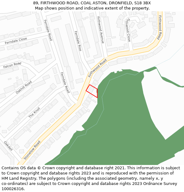 89, FIRTHWOOD ROAD, COAL ASTON, DRONFIELD, S18 3BX: Location map and indicative extent of plot