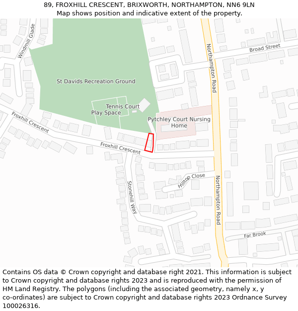 89, FROXHILL CRESCENT, BRIXWORTH, NORTHAMPTON, NN6 9LN: Location map and indicative extent of plot