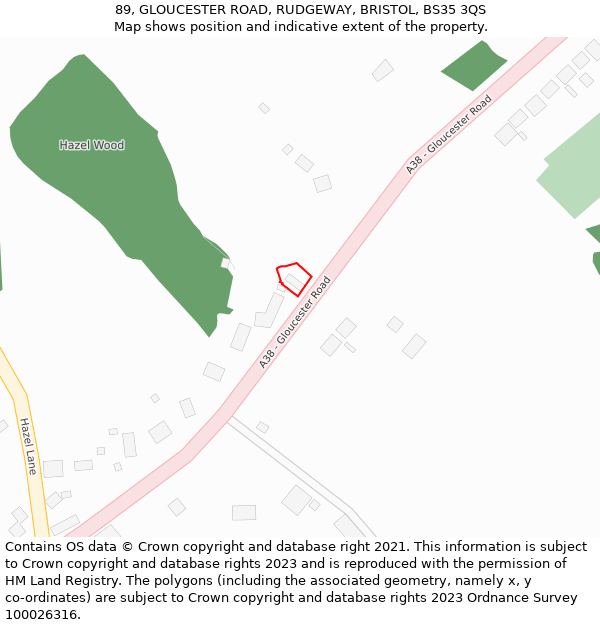 89, GLOUCESTER ROAD, RUDGEWAY, BRISTOL, BS35 3QS: Location map and indicative extent of plot