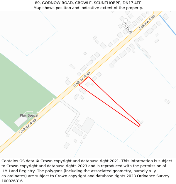 89, GODNOW ROAD, CROWLE, SCUNTHORPE, DN17 4EE: Location map and indicative extent of plot