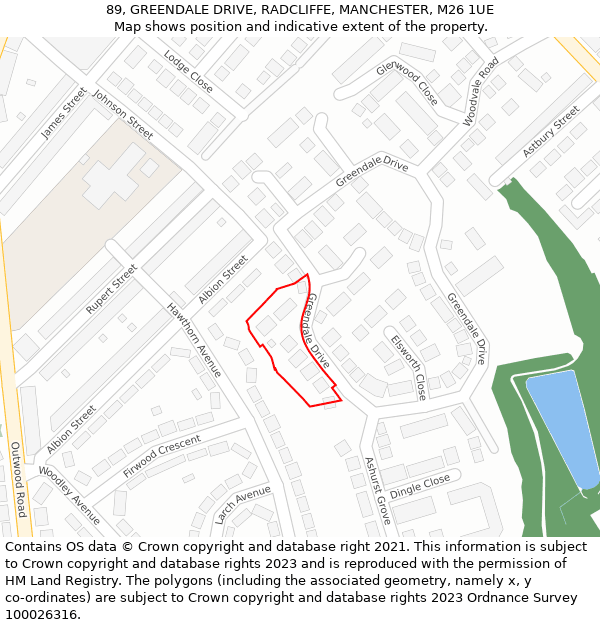 89, GREENDALE DRIVE, RADCLIFFE, MANCHESTER, M26 1UE: Location map and indicative extent of plot