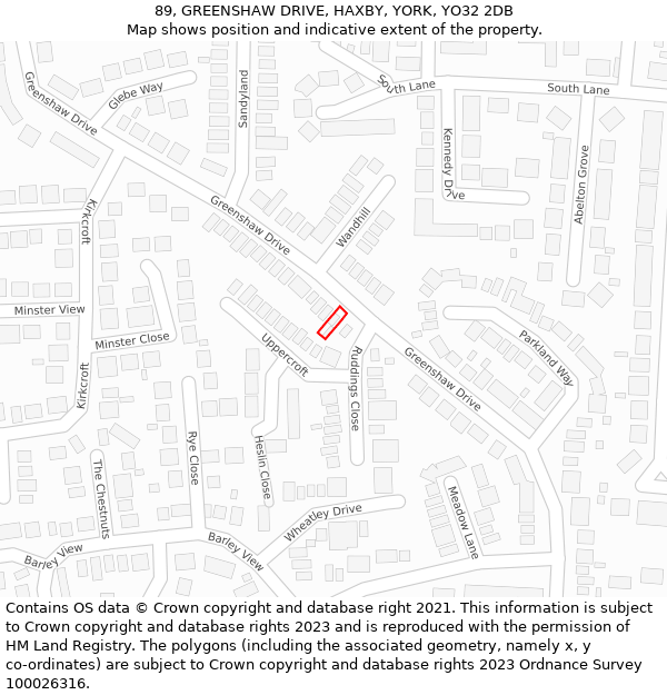 89, GREENSHAW DRIVE, HAXBY, YORK, YO32 2DB: Location map and indicative extent of plot