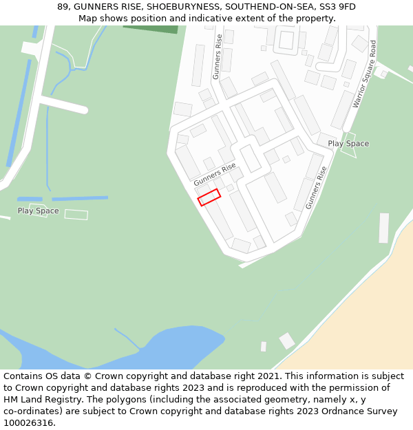 89, GUNNERS RISE, SHOEBURYNESS, SOUTHEND-ON-SEA, SS3 9FD: Location map and indicative extent of plot