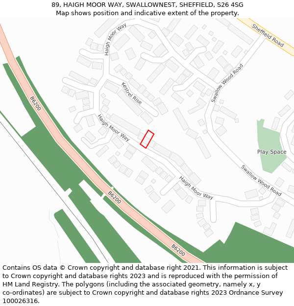 89, HAIGH MOOR WAY, SWALLOWNEST, SHEFFIELD, S26 4SG: Location map and indicative extent of plot