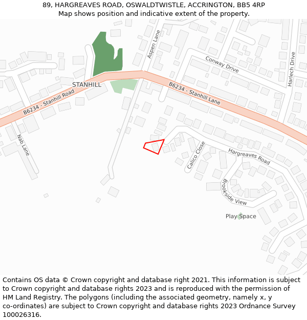 89, HARGREAVES ROAD, OSWALDTWISTLE, ACCRINGTON, BB5 4RP: Location map and indicative extent of plot
