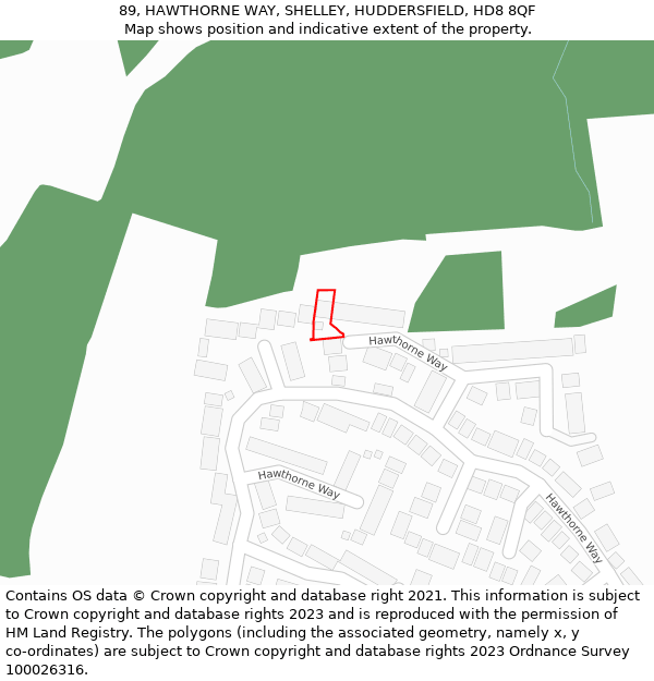 89, HAWTHORNE WAY, SHELLEY, HUDDERSFIELD, HD8 8QF: Location map and indicative extent of plot