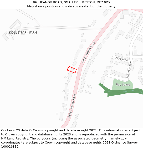 89, HEANOR ROAD, SMALLEY, ILKESTON, DE7 6DX: Location map and indicative extent of plot