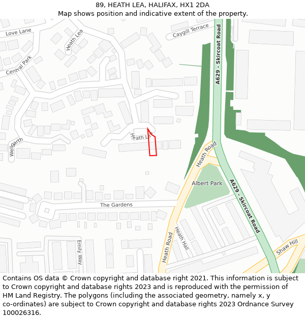 89, HEATH LEA, HALIFAX, HX1 2DA: Location map and indicative extent of plot