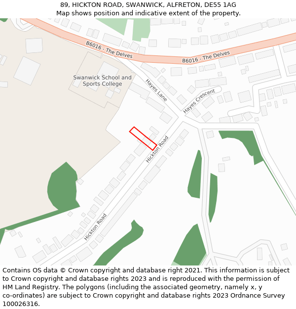89, HICKTON ROAD, SWANWICK, ALFRETON, DE55 1AG: Location map and indicative extent of plot