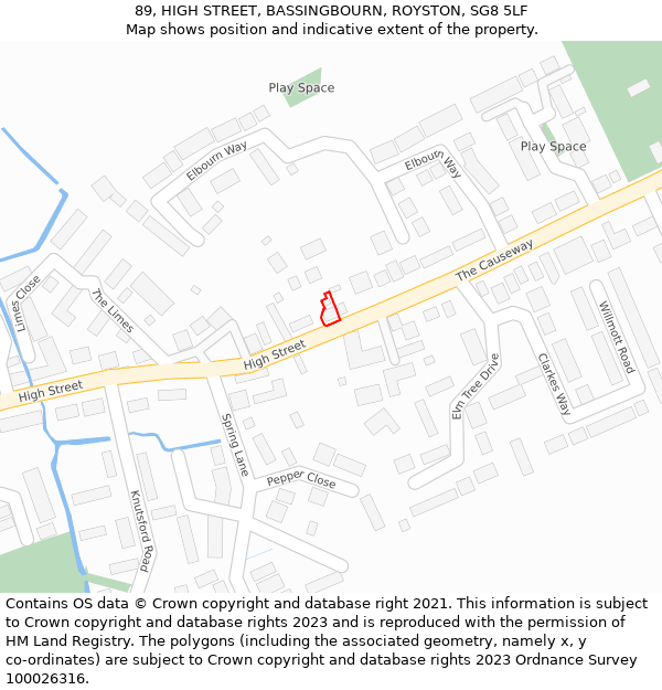 89, HIGH STREET, BASSINGBOURN, ROYSTON, SG8 5LF: Location map and indicative extent of plot