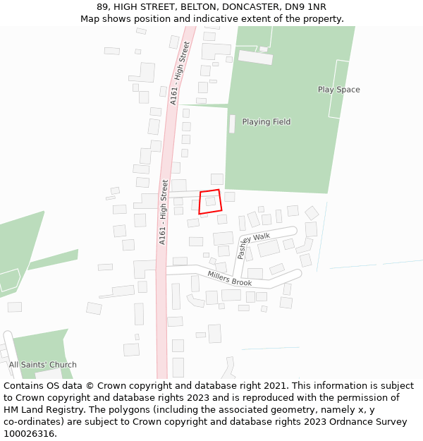 89, HIGH STREET, BELTON, DONCASTER, DN9 1NR: Location map and indicative extent of plot
