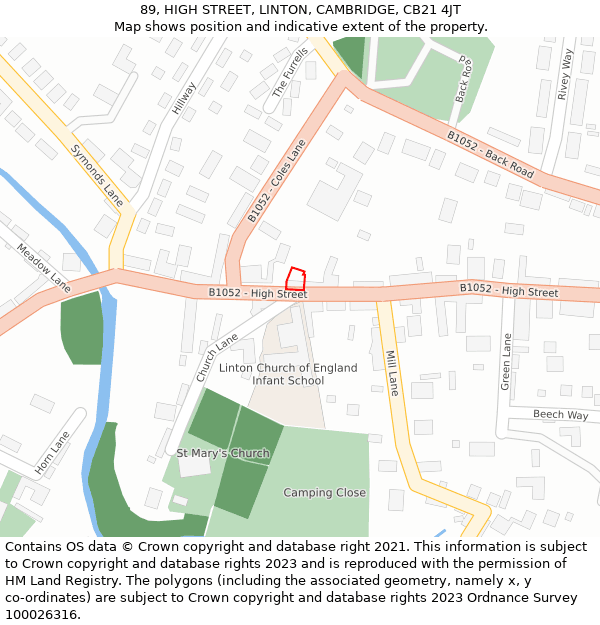 89, HIGH STREET, LINTON, CAMBRIDGE, CB21 4JT: Location map and indicative extent of plot