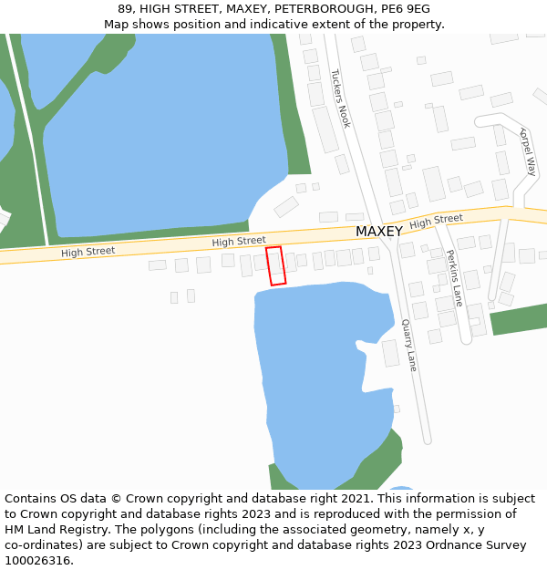 89, HIGH STREET, MAXEY, PETERBOROUGH, PE6 9EG: Location map and indicative extent of plot