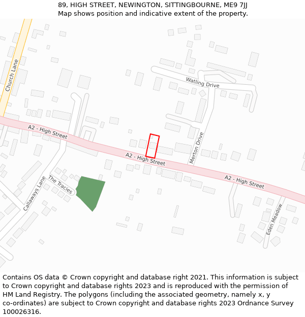 89, HIGH STREET, NEWINGTON, SITTINGBOURNE, ME9 7JJ: Location map and indicative extent of plot