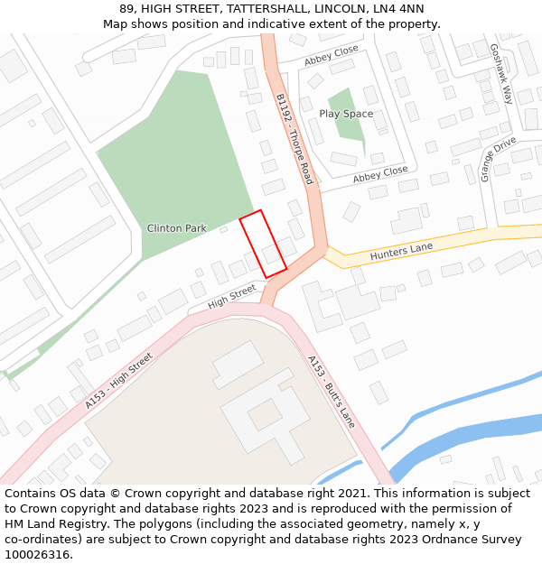 89, HIGH STREET, TATTERSHALL, LINCOLN, LN4 4NN: Location map and indicative extent of plot