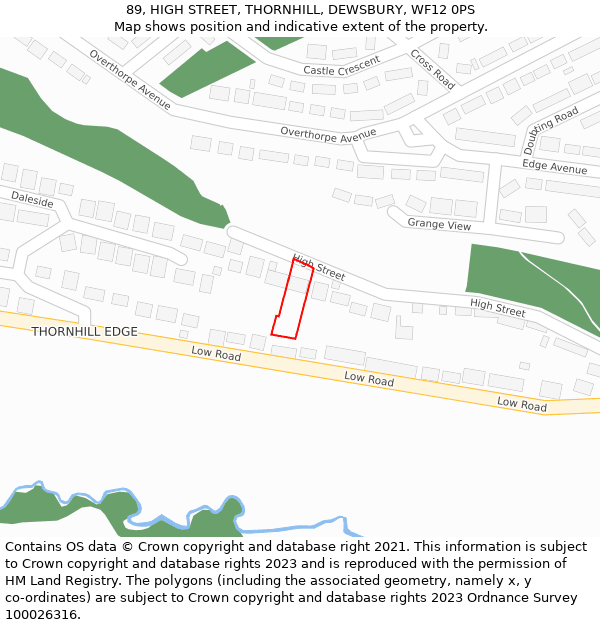 89, HIGH STREET, THORNHILL, DEWSBURY, WF12 0PS: Location map and indicative extent of plot