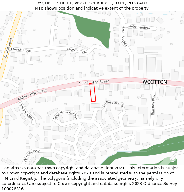 89, HIGH STREET, WOOTTON BRIDGE, RYDE, PO33 4LU: Location map and indicative extent of plot