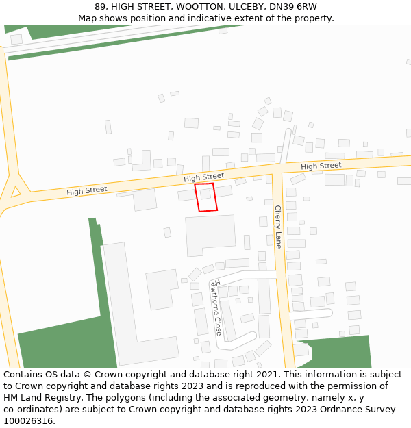 89, HIGH STREET, WOOTTON, ULCEBY, DN39 6RW: Location map and indicative extent of plot