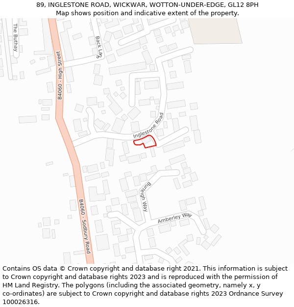 89, INGLESTONE ROAD, WICKWAR, WOTTON-UNDER-EDGE, GL12 8PH: Location map and indicative extent of plot