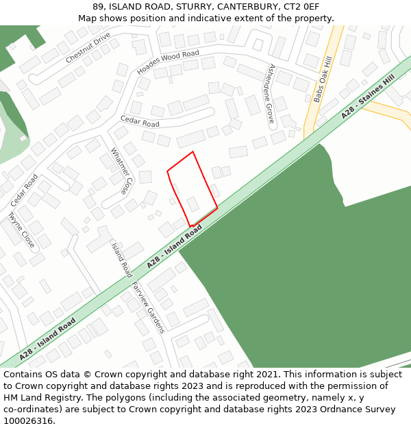 89, ISLAND ROAD, STURRY, CANTERBURY, CT2 0EF: Location map and indicative extent of plot