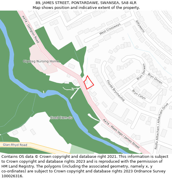 89, JAMES STREET, PONTARDAWE, SWANSEA, SA8 4LR: Location map and indicative extent of plot