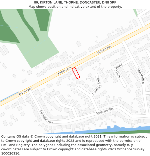 89, KIRTON LANE, THORNE, DONCASTER, DN8 5RF: Location map and indicative extent of plot