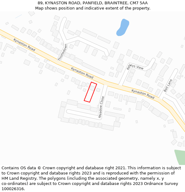 89, KYNASTON ROAD, PANFIELD, BRAINTREE, CM7 5AA: Location map and indicative extent of plot