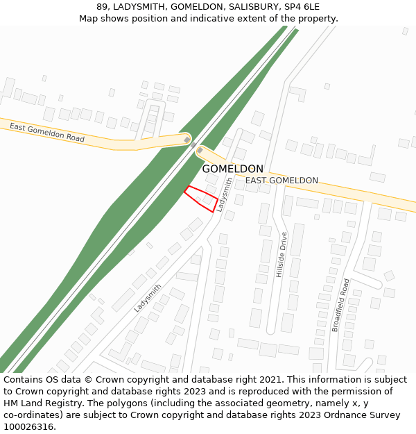 89, LADYSMITH, GOMELDON, SALISBURY, SP4 6LE: Location map and indicative extent of plot