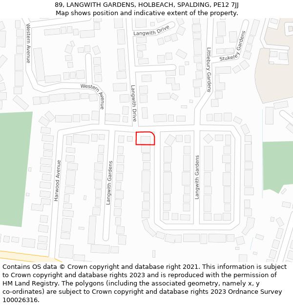 89, LANGWITH GARDENS, HOLBEACH, SPALDING, PE12 7JJ: Location map and indicative extent of plot