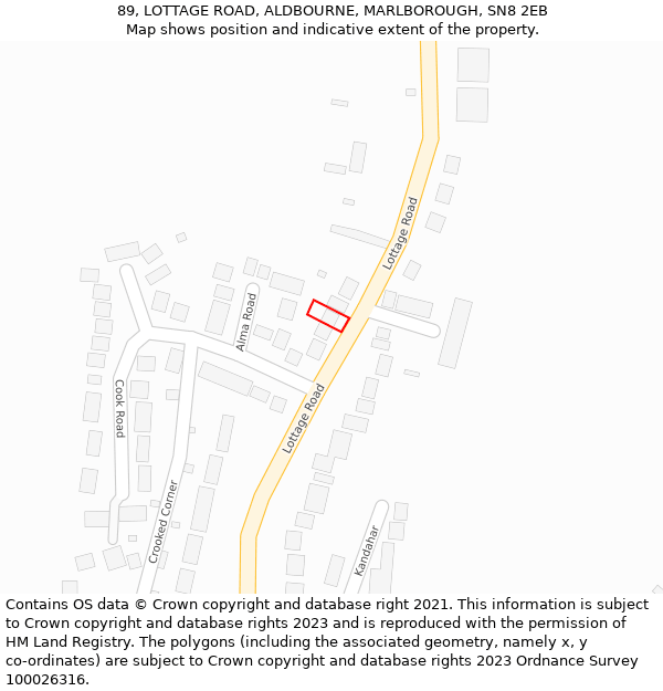 89, LOTTAGE ROAD, ALDBOURNE, MARLBOROUGH, SN8 2EB: Location map and indicative extent of plot