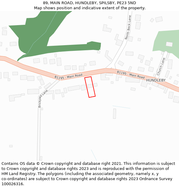 89, MAIN ROAD, HUNDLEBY, SPILSBY, PE23 5ND: Location map and indicative extent of plot