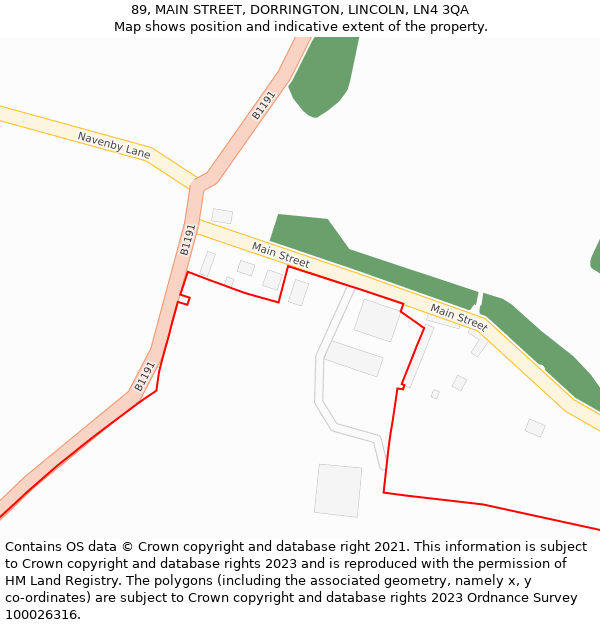 89, MAIN STREET, DORRINGTON, LINCOLN, LN4 3QA: Location map and indicative extent of plot