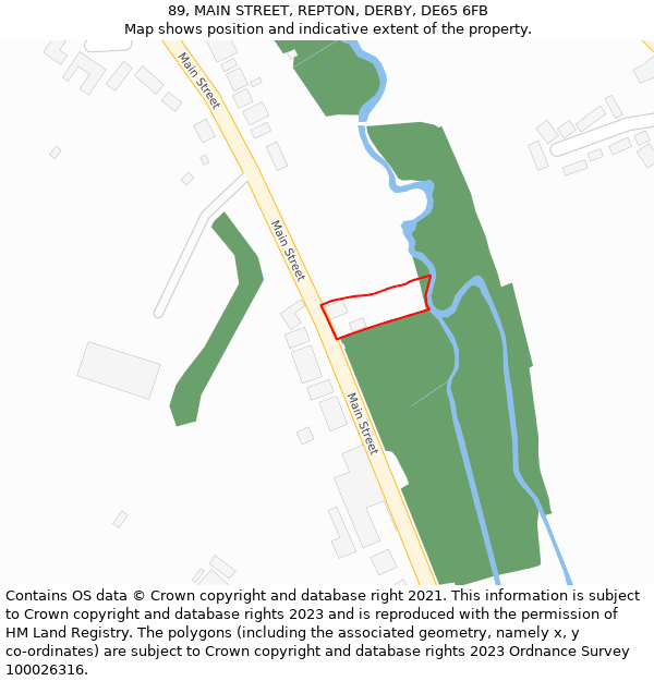 89, MAIN STREET, REPTON, DERBY, DE65 6FB: Location map and indicative extent of plot