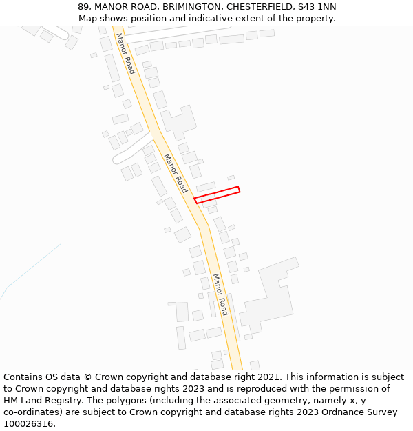 89, MANOR ROAD, BRIMINGTON, CHESTERFIELD, S43 1NN: Location map and indicative extent of plot