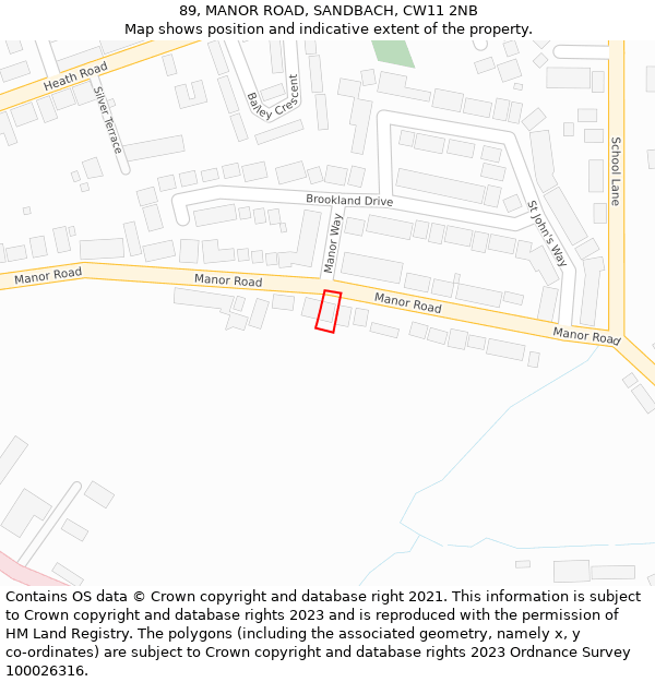89, MANOR ROAD, SANDBACH, CW11 2NB: Location map and indicative extent of plot