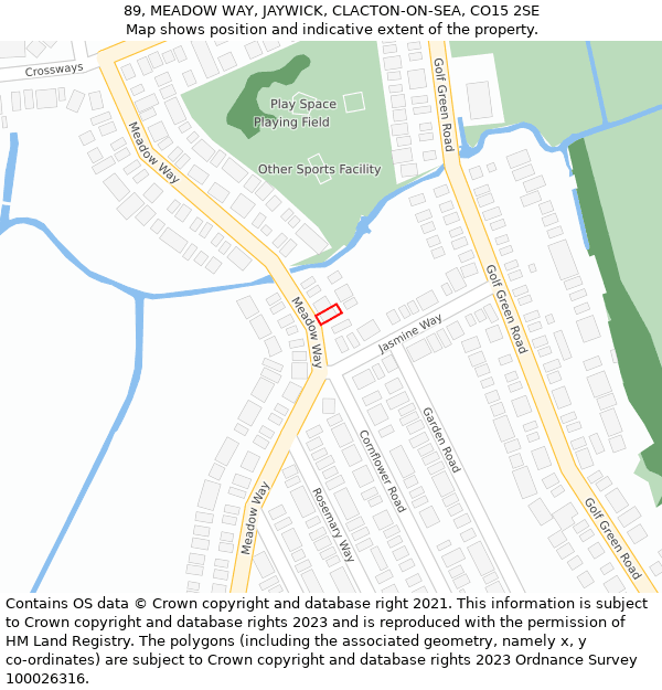 89, MEADOW WAY, JAYWICK, CLACTON-ON-SEA, CO15 2SE: Location map and indicative extent of plot