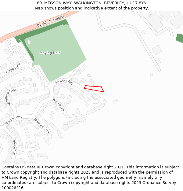 89, MEGSON WAY, WALKINGTON, BEVERLEY, HU17 8YA: Location map and indicative extent of plot