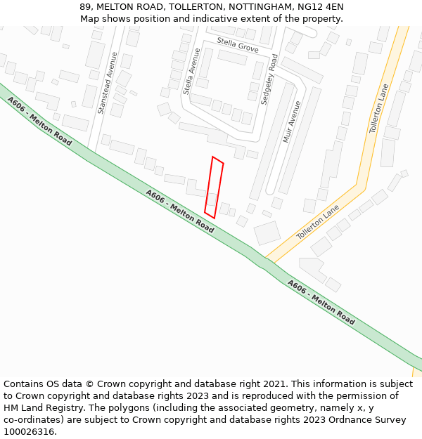 89, MELTON ROAD, TOLLERTON, NOTTINGHAM, NG12 4EN: Location map and indicative extent of plot