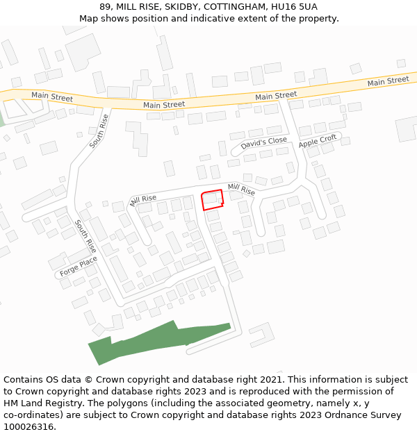 89, MILL RISE, SKIDBY, COTTINGHAM, HU16 5UA: Location map and indicative extent of plot