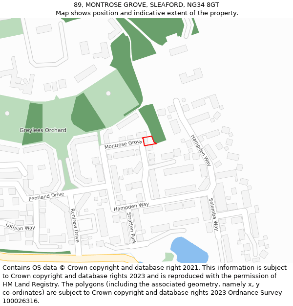 89, MONTROSE GROVE, SLEAFORD, NG34 8GT: Location map and indicative extent of plot