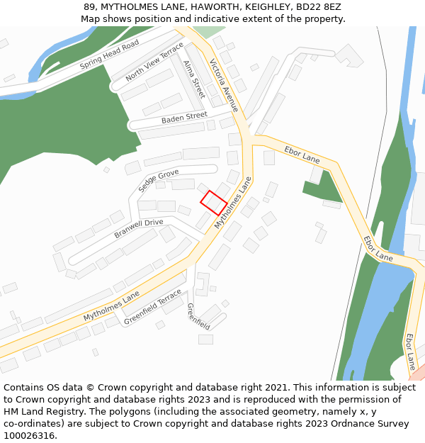 89, MYTHOLMES LANE, HAWORTH, KEIGHLEY, BD22 8EZ: Location map and indicative extent of plot