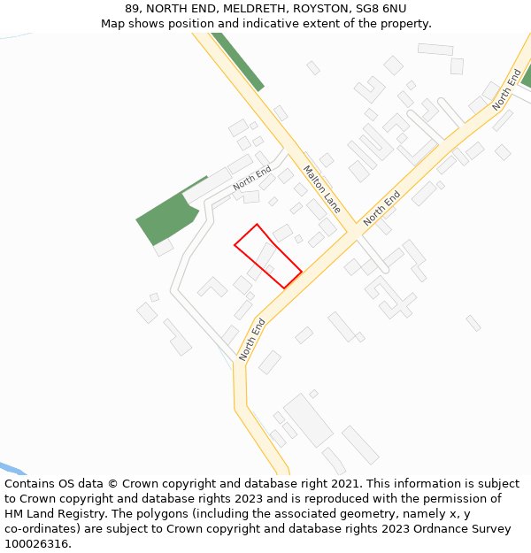 89, NORTH END, MELDRETH, ROYSTON, SG8 6NU: Location map and indicative extent of plot