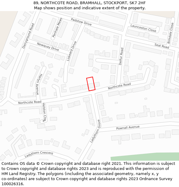 89, NORTHCOTE ROAD, BRAMHALL, STOCKPORT, SK7 2HF: Location map and indicative extent of plot