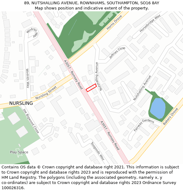 89, NUTSHALLING AVENUE, ROWNHAMS, SOUTHAMPTON, SO16 8AY: Location map and indicative extent of plot