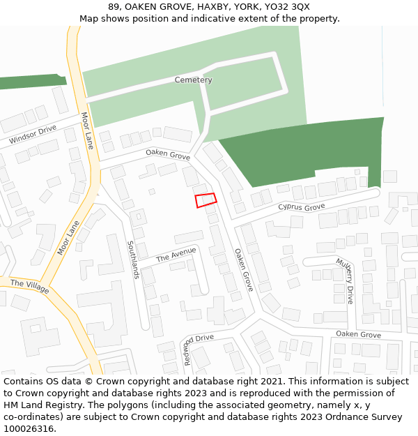 89, OAKEN GROVE, HAXBY, YORK, YO32 3QX: Location map and indicative extent of plot