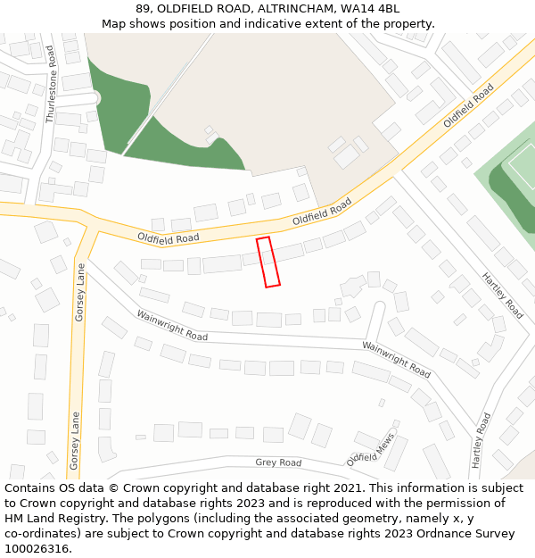 89, OLDFIELD ROAD, ALTRINCHAM, WA14 4BL: Location map and indicative extent of plot