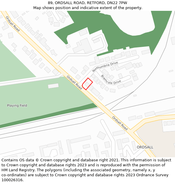 89, ORDSALL ROAD, RETFORD, DN22 7PW: Location map and indicative extent of plot