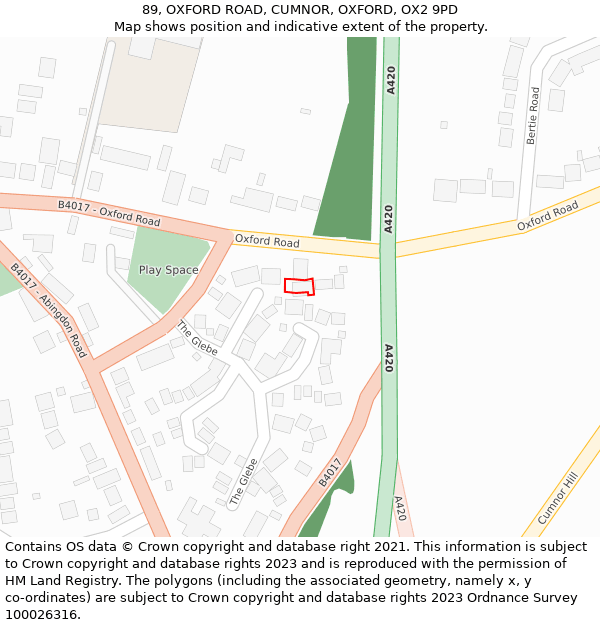 89, OXFORD ROAD, CUMNOR, OXFORD, OX2 9PD: Location map and indicative extent of plot